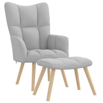 vidaXL - Relaxstoel - met - voetenbank - stof - wolk - grijs