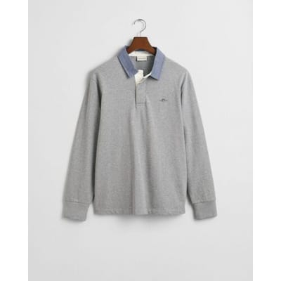 Gant Trui Uni Color Chambray Heavy Rugger Twill Collar Grijs Melange / male