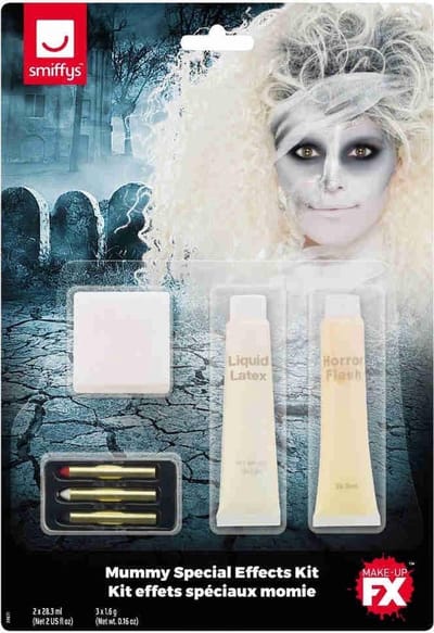 Halloween schmink - Mummie make-up set met vloeibare latex, nephuid, gaasje en schinkkwastjes