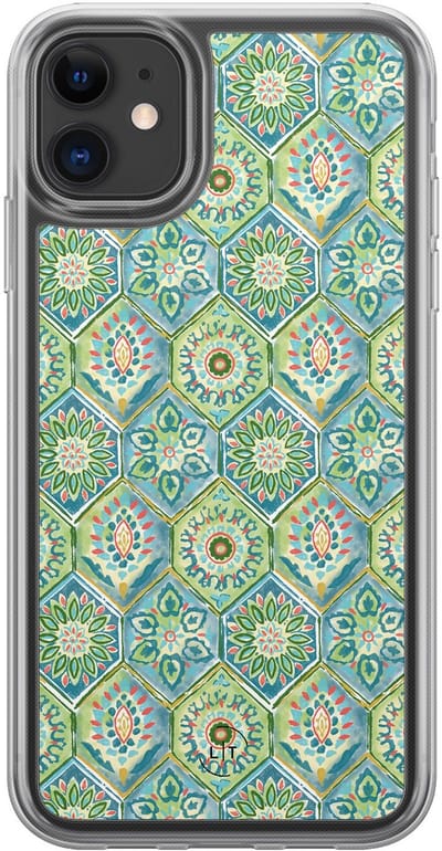 Hoesje geschikt voor iPhone 11 - Bohemian vibes - 2in1 backcover - Print / Illustratie - Groen, Blauw - Leuke Telefoonhoesjes
