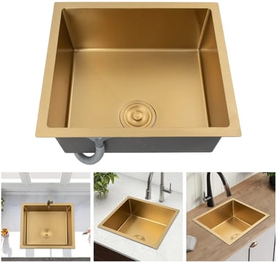 DIMICO - Keuken Spoelbak - Luxe Gouden Gootsteen - Keukenaccessoires - RVS - Op- en Inbouw - 50x45 cm - Overloopbeveiliging