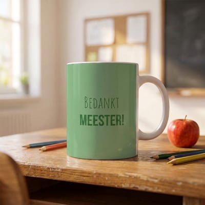Mok met tekst | Bedankt Meester | Groen | Bedankt | Cadeau | Keramiek | 330 ML | Fotofabriek