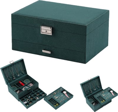 Beste Prijs Sieradendoos met 2 Verdiepingen - Juwelendoos - Organizer - Sieraden doosje Meisje - Groen