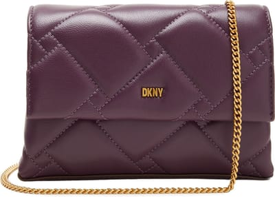 DKNY Leren Avondtas Schoudertas Willow Clutch Crossbody Aubergine Donkerpaars