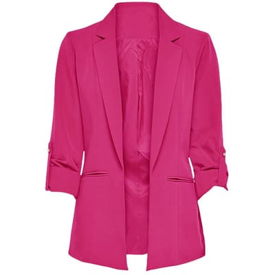Damespak Jas Reverskraag Lange Mouw Zakken Pakjas Effen Kleur Open Voorkant Kantoor Dame Zakelijk Bovenkleding M pink