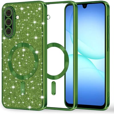 MagSafe-hoesje voor Samsung Galaxy A18 5G A186 / A18 4G A185 / F17 / M17 / A17 4G A175, Techsuit, Luxury Glitter, Donkergroen