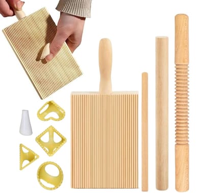 Pastamaker Hout - Deegroller Set - Zelf Pasta Maken - Compleet 8-Delig - Niet gespecificeerd - Houtkleur