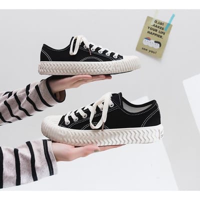 Chaussures en toile classiques pour femmes, nouvelle mode coréenne rétro, faciles à assortir, chaussures plates décontractées pour étudiantes 35 noir