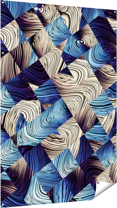 Gards Tuinposter Abstracte Kunst met Blauwe en Gouden Ruiten - 120x180 cm - Tuindoek - Tuindecoratie - Wanddecoratie buiten - Tuinschilderij