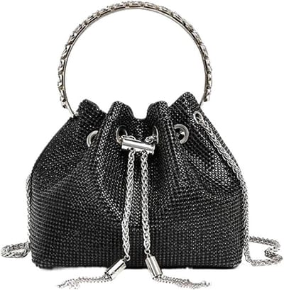 carmdering - Avondtas - Strass Clutch - Glitter Avondtas - Zilver, handgemaakt, strassstenen, ritssluiting + magneet, 33x16x1 cm - Voor bruiloft & feest - Luxe cadeau voor dames