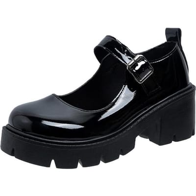 Talons hauts en cuir verni Chaussures Mary Jane Femmes Style Japonais Boucle de cheville Escarpins à plateforme Femme Punk Uniforme JK Chaussures Lolita 43 35 black