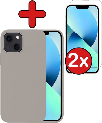 Hoesje - Met 2x Screenprotector - Geschikt voor Apple iPhone 14 - Sterk & Shockproof - Telefoon Hoes - Back Cover - Siliconen Case - Telefoonhoes - Grijs