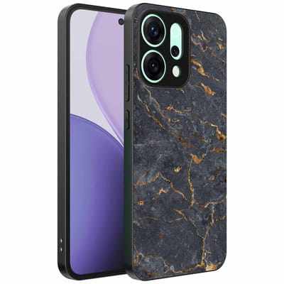 Geschikt voor Oppo Reno 14 Pro Telefoonhoesje met Grijs Goud Marmer Opdruk - TPU Backcover Case Grey Gold Marble Design - Zwart - Smartphonica geschikt voor Oppo Reno 14 Pro