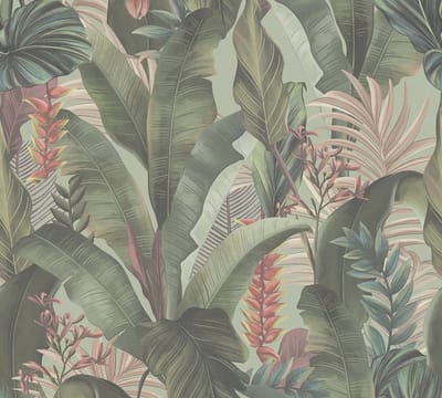 PALMBLADEREN BEHANG | Junglestijl - Groen Roze Rood Blauw - Living Walls Drawn Into Nature