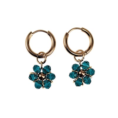∅14mm x 2mm Oorringen Dames - Verguld RVS - Malachietgroene Gefacetteerde Kristallen Bloem Hanger - Bungelende Oorbellen