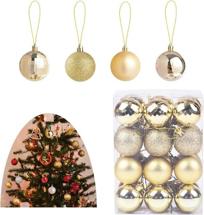 24 stuks kerstballen 4cm - Plastic kerstdecoratie in rood, zilver en goud - Diverse stijlen voor een feestelijke boomdecoratie