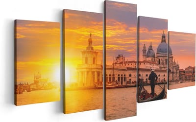 Artaza Canvas Schilderij Vijfluik Gondel in Venetië voor het Basiliek - 100x50 - Foto Op Canvas - Canvas Print