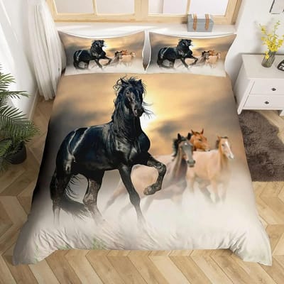 Galopperend Paard Beddengoedset Paard Dekbedovertrek Twin Full Queen King Boerderijdieren Dekbedovertrek voor Kinderen Meisjes Tienerkamer AU Single(140x210cm)