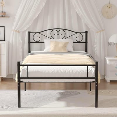 Eenpersoons Bedframe 90x190 cm Metaal Zwart - Stevig & Ruimtebesparend