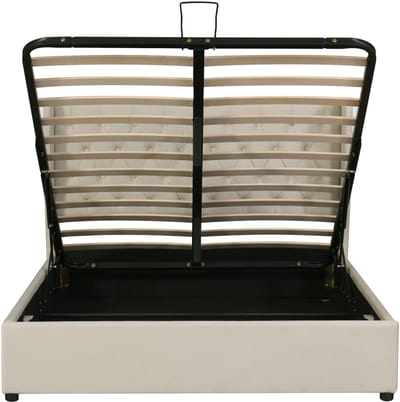 Beige fluweel hout staal opberg tweepersoonsbed voor slaapkamer 197×146×99CM