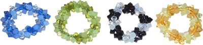 Armbanden bolletjes&diamantjes blauw-groen-zwart-geel set van 4 stuks.