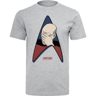 Star Trek T-shirt - Jean-Luc Picard - Facepalm - S tot XL - voor Mannen - grijs gemêleerd