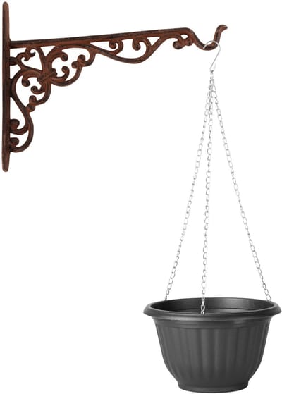 Hangpot + Muurhaak Bari - antraciet - D25 cm - kunststof - metaal - tuinaccessoires