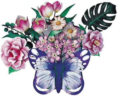 Bouwpakket 3D Model DIY Mand met Vlinderbloemen Magneet- gekleurd- metaal