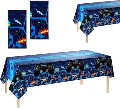 Tafelkleden Set van 2 voor Videogame Feestjes - Blauwe Tafelbedekking voor Jongens en Meisjes, Perfecte Versiering voor Kinderfeestjes en Gamer Themapartijen