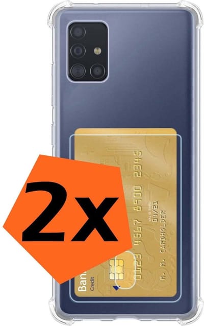 Hoes - 2 Stuks - Geschikt voor Samsung Galaxy A51 - Met Pashouder en Kaarthouder - Telefoon Hoesje Shockproof - Siliconen Case - Back Cover - Shock Proof - Pasjes Houder - Transparant