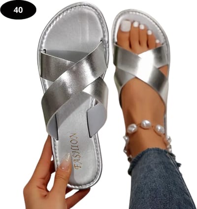 Livano Slippers Dames - Teenslippers - Flip Flops - Comfortabel - Zomer - Zilver 40