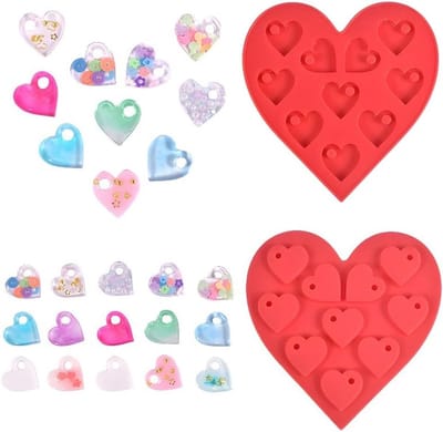 10 Holle Ruimtes Hartvorm Silicone Vorm voor Sleutelhanger, Cake Mallen en DIY Ambachten