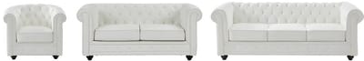 Vente-unique Fauteuil en twee- en driezitsbank van wit kunstleer – CHESTERFIELD
