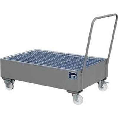 Stalen lekbak met wielen + greep, 1200 x 800 mm, grijs RAL 7005