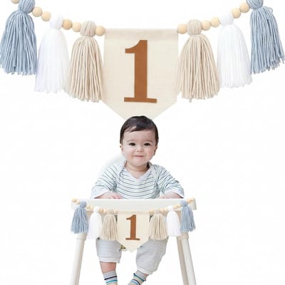 Stoel banner blauw - Eerste verjaardag decoratie - Feestkamer aankleden - Herbruikbaar stofmateriaal - 13 x 47 cm - Blauw