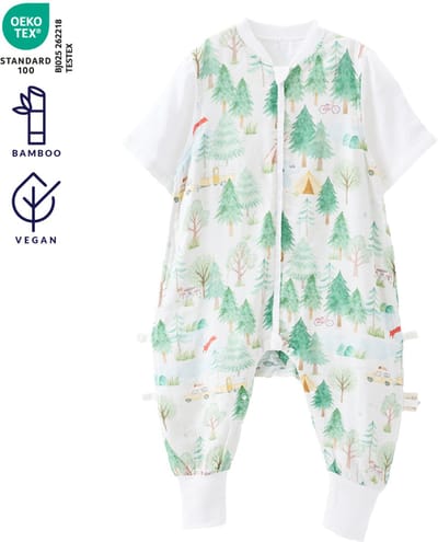 vos&bos 0.5 TOG Slaapzak met Benen - Zomer -Bamboe hydrofiel - korte mouwen -Babyslaappak - Licht/Ademend - S (68-80)