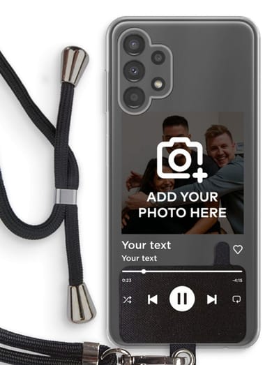 Gepersonaliseerd - Case Company® - Hoesje met koord geschikt voor Samsung Galaxy A13 4G hoesje met Koord - Music Player - Telefoonhoesje met Zwart Koord - Bescherming aan alle Kanten en Over de Schermrand