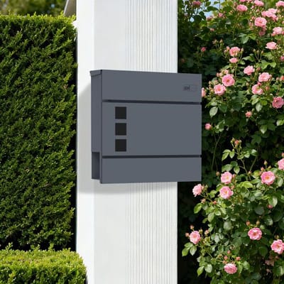 AXI Jonas Brievenbus van Metaal – Antraciet – Stalen Brievenbus met Slot – Wandmodel –37x11x37 cm – Inclusief 2 Sleutels – Met Krantenhouder – Weerbestendig