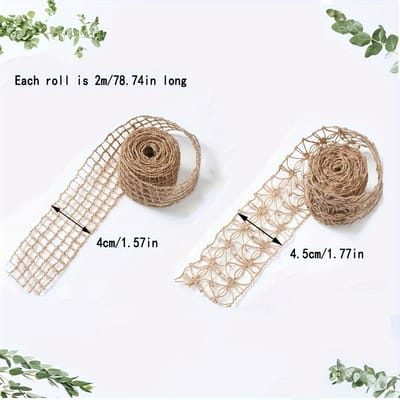 2 stuks Jute Jute Kant Lint Gaas Jute Lint Weeding Lint Versiering Handwerk Inpaklint voor Vakantiefeesten DIY Handwerk Woondecoratie Verpakking 2pcs beige