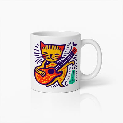 Kleurrijke Kat met Gitaar Koffiemok – Leuke en Artistieke Keramische Beker voor Muziekliefhebbers