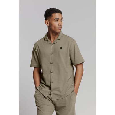 No Excess Shirt Short Sleeve Jersey Revers Collar Solid Terry Dark Mos Maat: S | Casual Overhemden Outlet | Heren | Bruin
