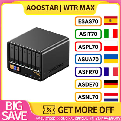 AOOSTAR WTR MAX 11 Bays NAS Mini PC Barebone (Zonder RAM, Zonder SSD), Secundair Scherm, AMD R7 Pro 8845HS 8 Cores Max 5.1GHz, HDMI+DP
