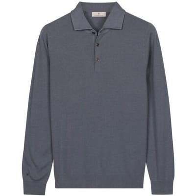 Thomas Maine Trui Solid Color Half Milano Knit Storm Blue / male