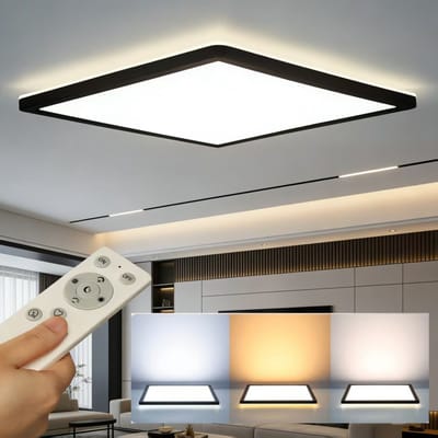 Epochglo LED Plafondlamp Vierkant - 30cm - 24W 2400lm 3000K-6000K - Dimbaar met Afstandsbediening - Backlight & Geheugenfunctie - IP44 Badkamer - Zwart