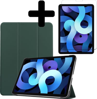 Hoesje - Geschikt voor Apple iPad Air 4 (2020) - 10.9 inch - 4e Generatie - Met Screenprotector - Hardcover Book Case - Trifold Bookcase Hoes - Hard Cover - Tablethoes - Donkergroen