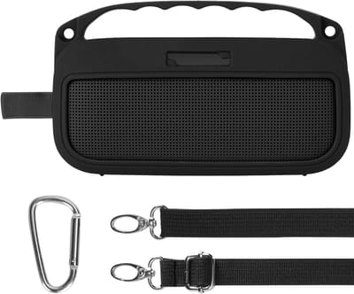 Silicone Hoes voor Bose SoundLink Flex Draagbare Speaker met Schouderbanden, Handvat en Bevestigingshaak - Zwart, Bescherming en Stijl voor Jouw Speaker