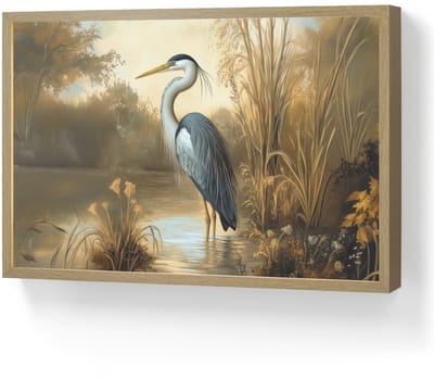 Wandlamp 60x40 cm - Oplaadbaar - Reiger - Water - Planten - Wandlampen binnen woonkamer - Slaapkamer lamp - Decoratieve nachtlamp - Vloerlamp draadloos