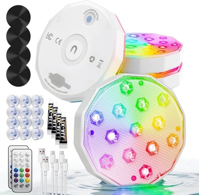 Onderwaterverlichting met afstandsbediening voor zwembad en vijver, RGB LED drijvend licht, decoratieve verlichting voor feesten en aquaria, set van 4 stuks