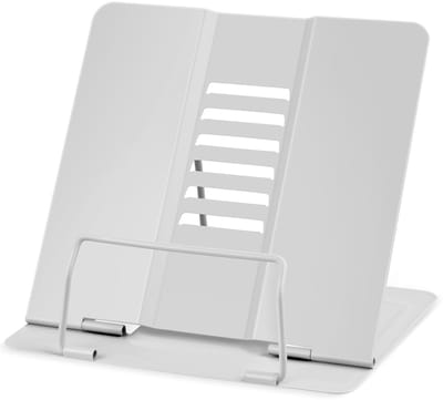 Dailygoods - WuGU metalen boekenstandaard, verstelbaar inklapbaar boekenstandaard voor kinderen, multifunctionele metalen leesframe voor het vasthouden van spraaknotities, leerboeken, iPads, recepten (grijs)