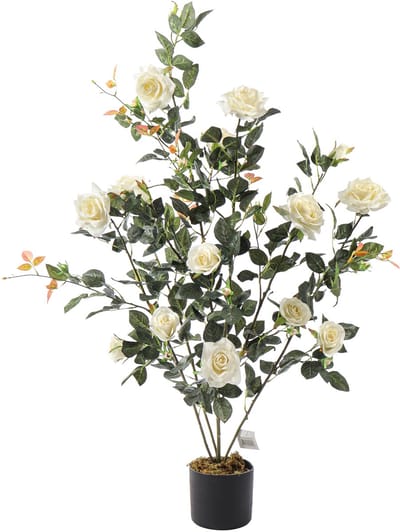 Kunst Rozenstruik Wit - 120 cm - Kunstplant rozen - Premium collectie | Kunstplant met Witte Bloemen